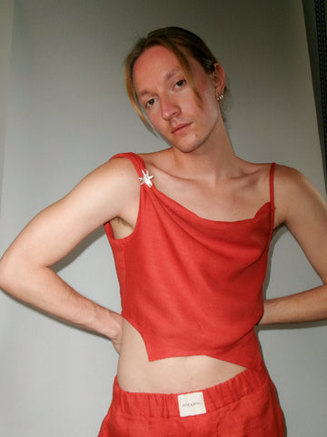 Tomato Linen Top